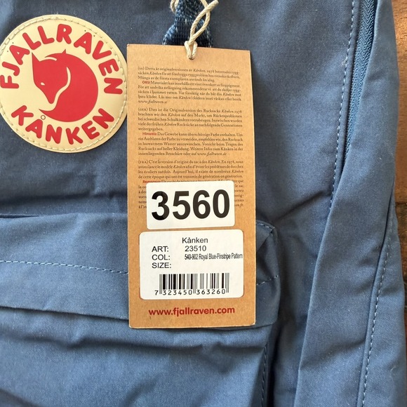 Fjallraven Kanken Backpack Royal Blue Pinstripe 14" Soft Case Adjustable Straps - Picture 9 of 9